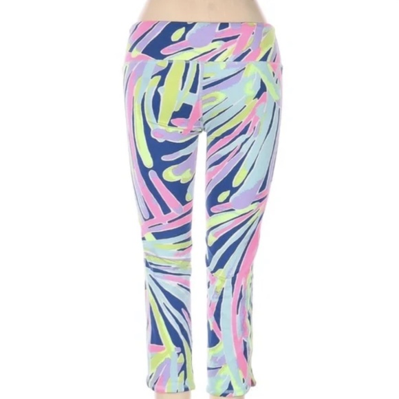 LILLY PULITZER Indigo Sea Dreamin Luxletic Weekender UPF 50+ Crop Leggings XS - Picture 3 of 3